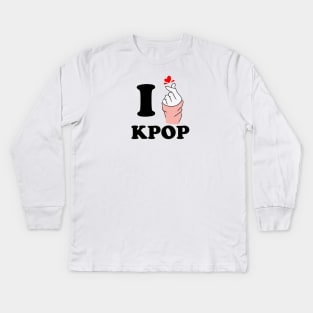 i love kpop finger heart black Kids Long Sleeve T-Shirt